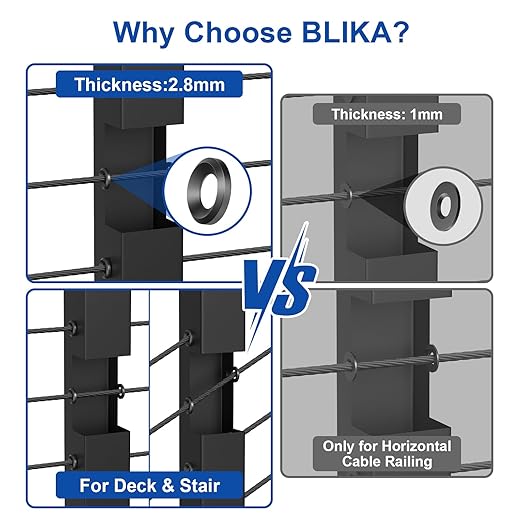 BLIKA 20Pack Black Cable Railing Adhesive Sleeves for 1/8" 5/32" 3/16" Wire Rope Cable, T316 Stainless Steel, 2.8mm Thickness Cable Railing Protector Adhesive Sleeves for Deck Stair Cable Railing Kits