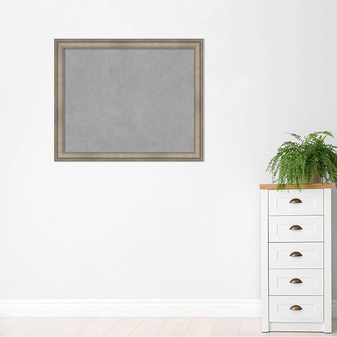 Amanti Art Silver Framed Magnetic Board 37x45 X-Large Vision Board for use with Magnets, 100% Metal Sheet to Display Items as Office Decor or for Home Organization in mudroom, Kitchen or Kids Room
