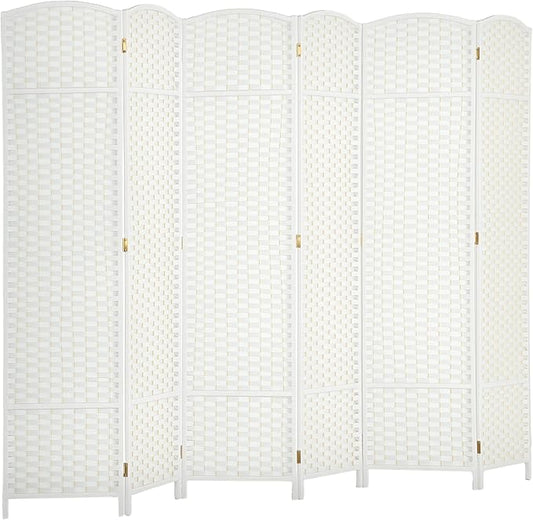 HOMCOM Room Divider, 6 Panel Folding Privacy Screen, 5.6' Tall Freestanding Wall Partition for Home Office, Bedroom, White