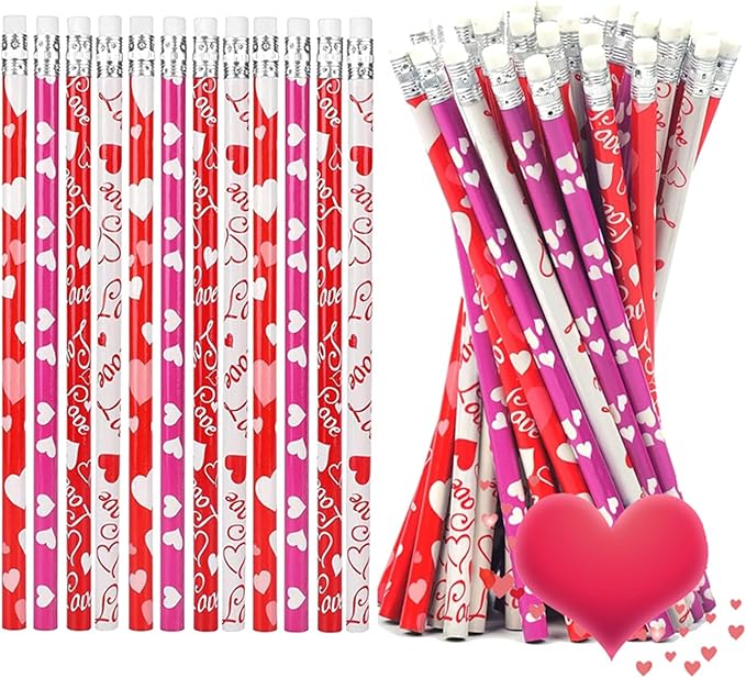Hdagbnn 72PCS Valentine's Day Pencils,Wooden Heart Pencil with Eraser,Red Heart Pencil,Bullk Pencils for Exchange Gifts,Kids School Rewards Giveways Party Favors