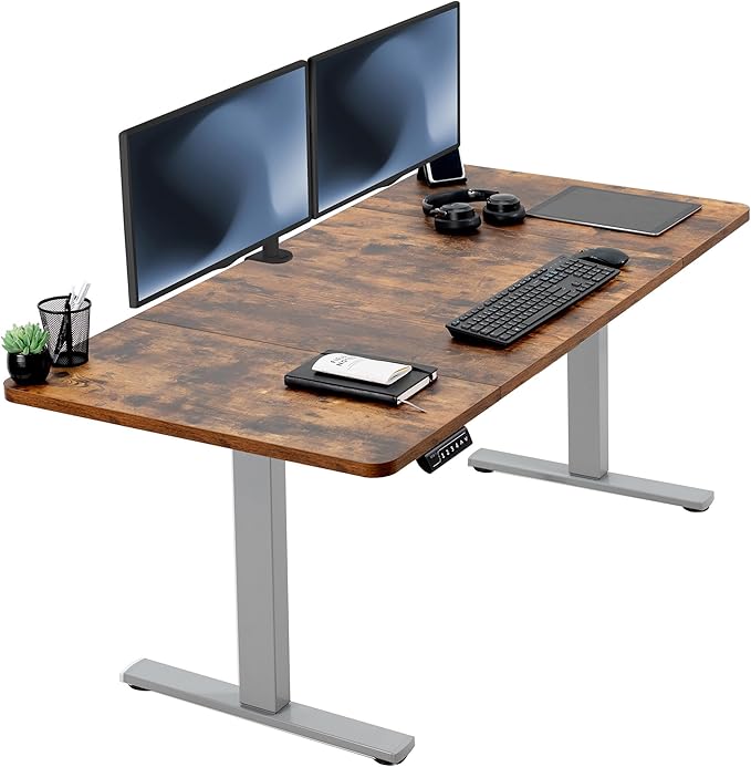 VIVO Electric 60 x 30 in Rustic Standing Desk, Memory Height Adjustment, 1B Series, Holds 220 lbs, Vintage Brown Top Gray Frame, DESK-KIT-1G6N-30
