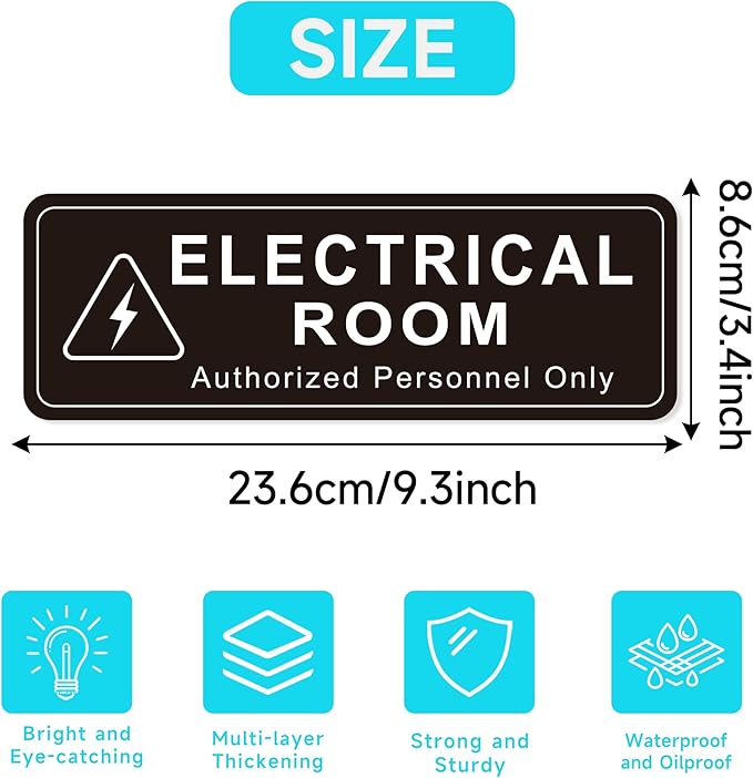 Electrical Room Door Sign for Business，Self-Adhesive Durable Modern Electrical Closet Room Sticker for Home, UV and Weather Resistant Authorized Personnel Only Signs for Business ，Workplace