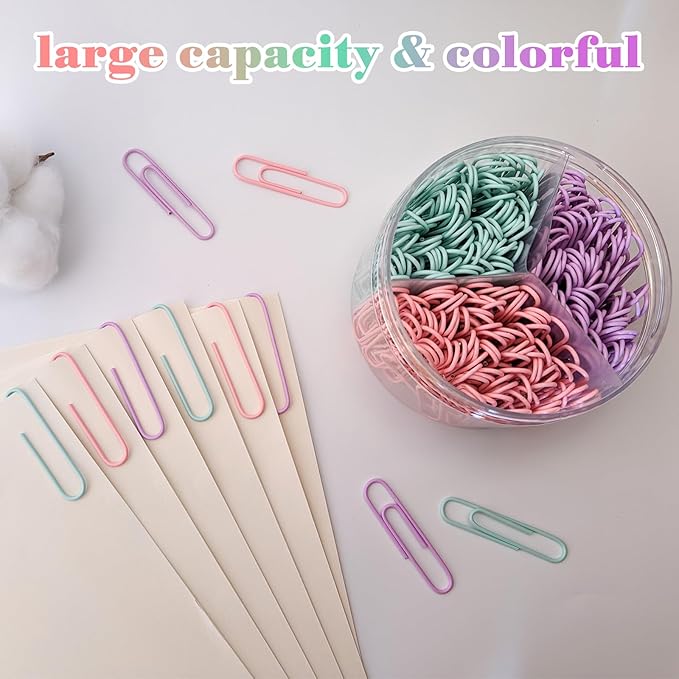 Nustartain Macaron Colored Jumbo Paper Clips, 300pcs 2 Inch (50 mm) Large Paper Clip Paperclips Big Clips for Paperwork Ideal for Office, School and Home Use