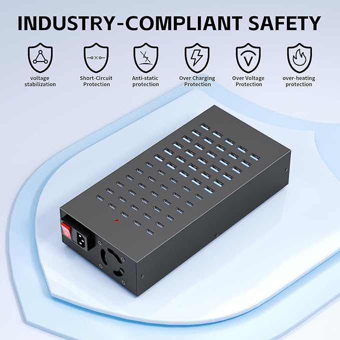 400W USB Charging Station, 60 Port USB C Charging Station for Multiple Device, Multi USB Desktop Charger Station with Smart IC Protection, Suitable for Home, Office, Hotels, Schools