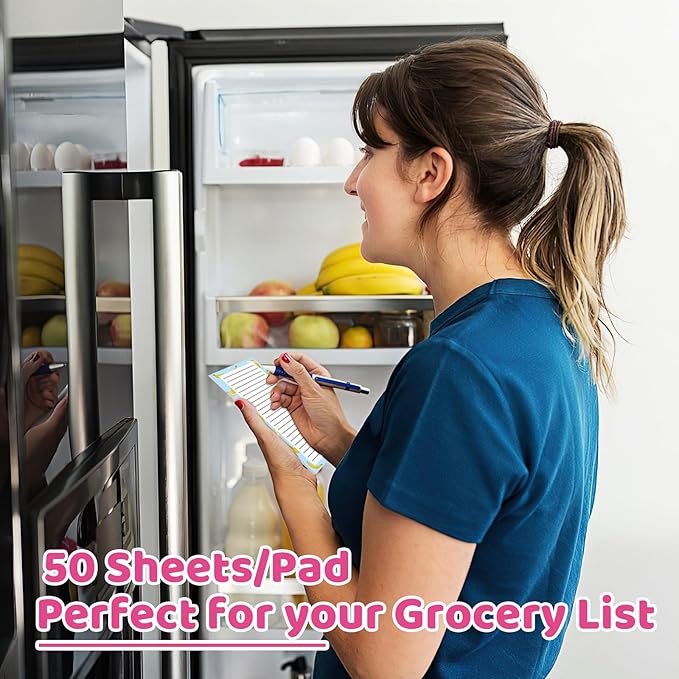 Thboxes 4 Pack Magnetic Note Pad for Fridge, Totally 200 Sheets Grocery List Magnet Pad for Refrigerator Magnetic Shopping List Pad with Pen Holder（Fruit Design）