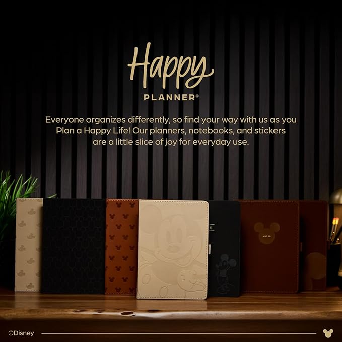 Happy Planner Disney Mickey Dot-Grid Journal for Office, School, or Journaling, Vegan Leather Notebook, A5 Size, 80 Pages, Espresso