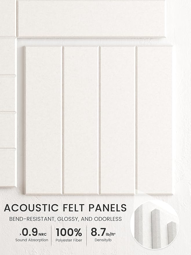 Bumusty Large Cork Board Alternative-47 x35 Felt Bulletin Board Tiles, with 30 Pushpins, 70 Adhesive Tabs, 12-Pack Slat Wall Paneling, Cork Boards for Office Push Pin Board Felt Board-Milky White