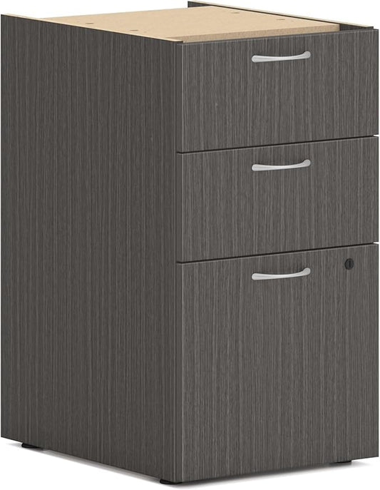 HON MOD Office Storage Drawers Pedestal Stand, Under Desk Organizers and Storage, Includes Two Box Drawers, One File Drawer, 15" W Pedestal for Office Spaces, Home Offices, Slate Teak