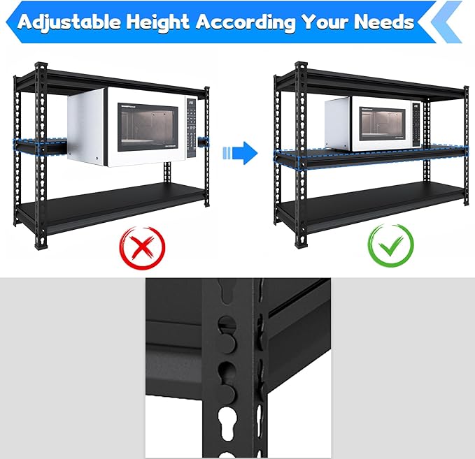 SDXYSTCE 48" W Garage Shelving Heavy Duty, 1500LBS Loads Adjustable Garage Storage Shelves, 3-Tier Metal Shelving Units and Storage Racks, Industrial Utility Shelf,48" Wx18 Dx39 H, Black