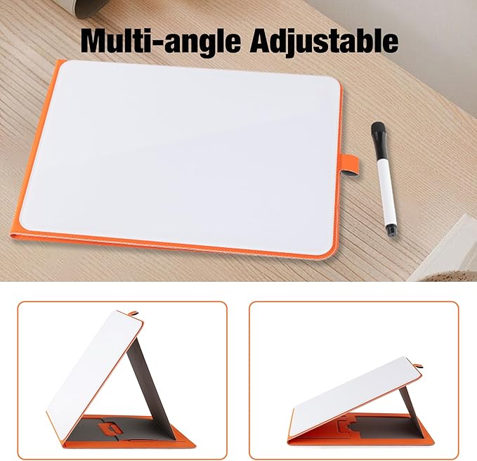Glass Desktop Whiteboard with Reversable Stand, 12×9” Dry Erase White Board Easel with PU Cover Case, A4 Desk Notepad for Home Office School Supplies, Orange, 2026