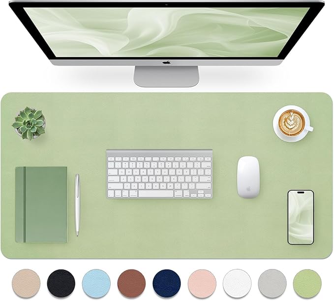 Bloss Green Desk Mat, Mouse Pad, Waterproof Leather Desk Pad, Desk Matt for Desktop, Non-Slip Desk Pad Mat for Office Work/Home (27.6 x 13.8 Inches)