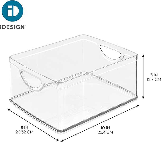 iDesign Pantry Storage Bins with Handles - Organizer Bins for Cabinets or Fridge - Set of 2 - Clear