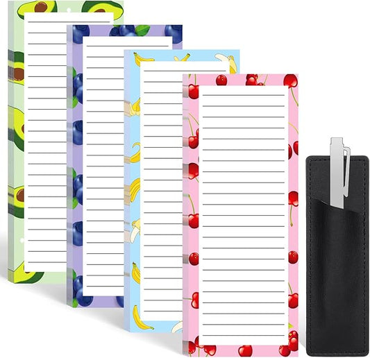Thboxes 4 Pack Magnetic Note Pad for Fridge, Totally 200 Sheets Grocery List Magnet Pad for Refrigerator Magnetic Shopping List Pad with Pen Holder（Fruit Design）