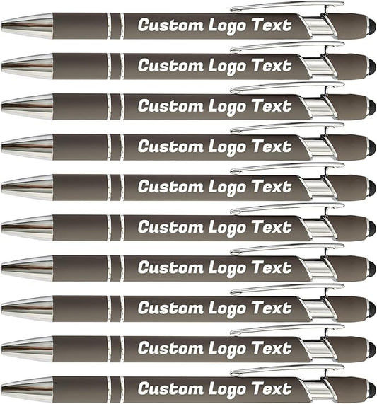 HEYZARDA Personalized Pens with Name Text Logo Custom Ballpoint Pen for Business Office Events with Stylus for Touchscreen 100 Pcs Grey