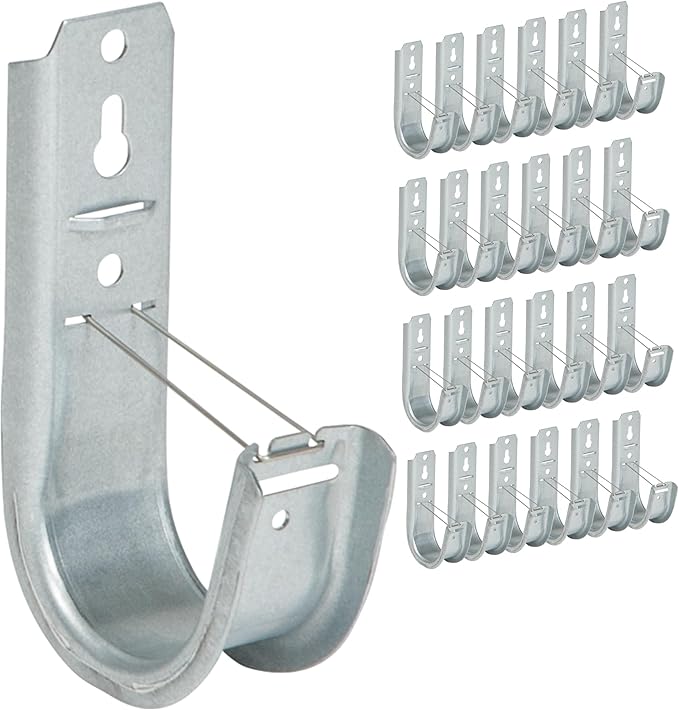 ICC 2-Inch Wall Mount J-Hook – 25-Pack, Cable Support Hooks with Retainer Clips, Galvanized Steel with Zinc Finish – for Structured Cabling and Cable Management