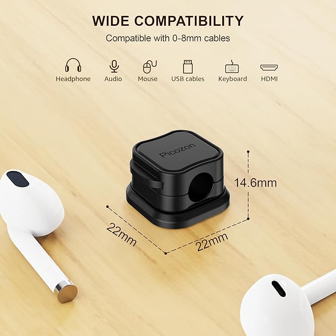 24 Pack Magnetic Cable Clip Organizer Cord Holder, Picozon Adhesive Cable Management, Wire Phone USB Charger Cable Holder, Keeper Organizer for Office Home Desktop Table - Black
