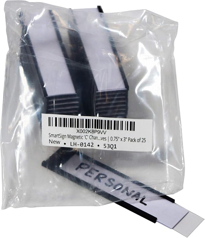 SmartSign Magnetic 'C' Channel Label Holders for Metal Racks and Shelves | 0.75" x 3" Pack of 25