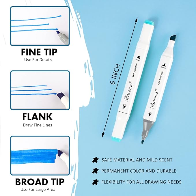 Buecs Alcohol Markers: Double Tipped Art Marker, 120 Count, suitable for Adults Artists Painting, Coloring Drawing Sketching, Multicolor