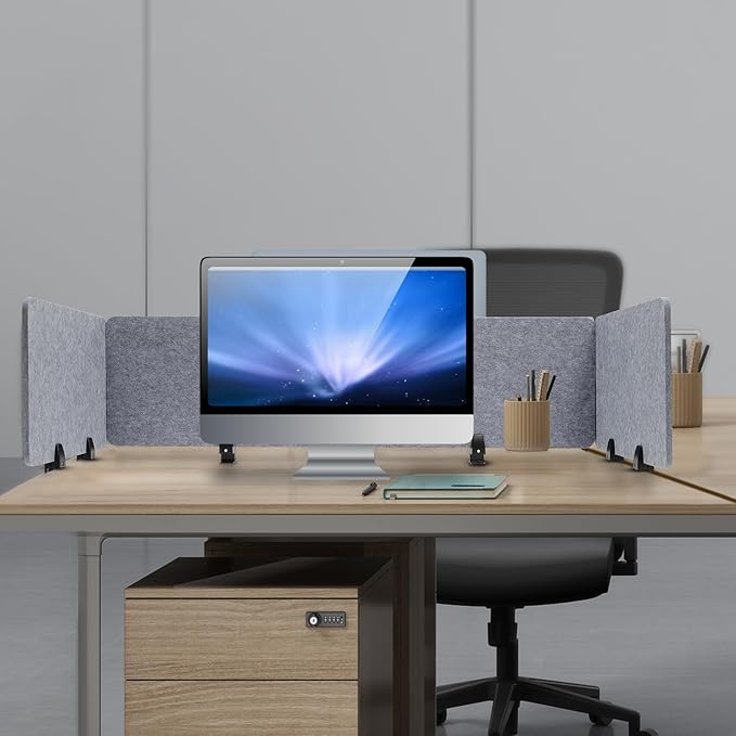 ReFocus Raw Clamp-On Acoustic Desk Divider Mounted Privacy Panel Set – Reduce Noise & Visual Distractions for Office, Study (Castle Gray, 2× Long (59"×16") + 4× Short (23.6"×16"))