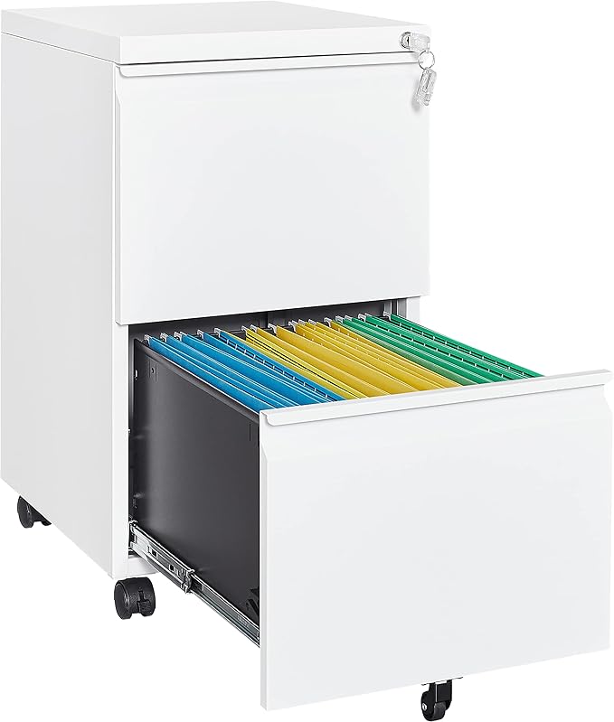 Fesbos 2 Drawer Vertical File Cabinet - Mobile Filling Cabinet with Lock for Legal/Letter Files - Office Storage File Cabinet with Wheels Under Desk - Assembly Required