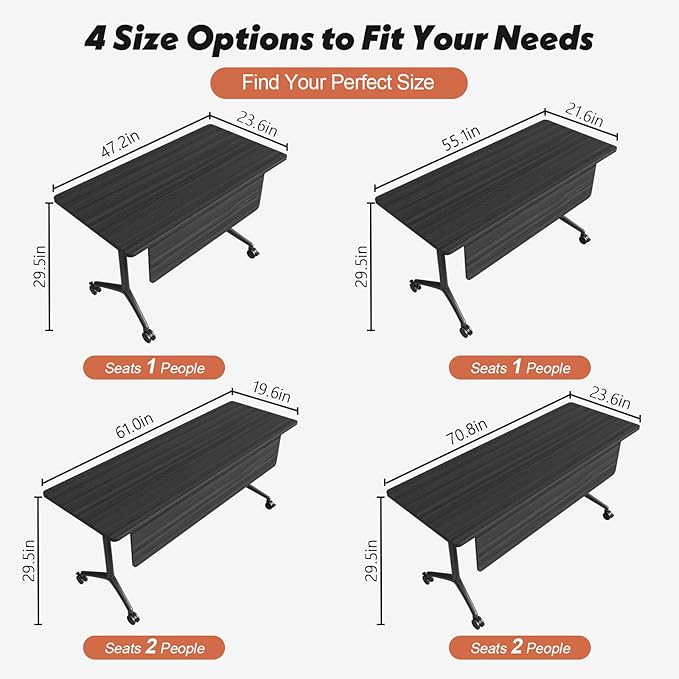 Goakwwuz Conference Room Table, Folding Conference Tables,Thicken Grey Tabletop,Flip Top Wooden Seminar Meeting Room Table for Conference Room Offices (8, BlackWoodGrain, 70.8”)