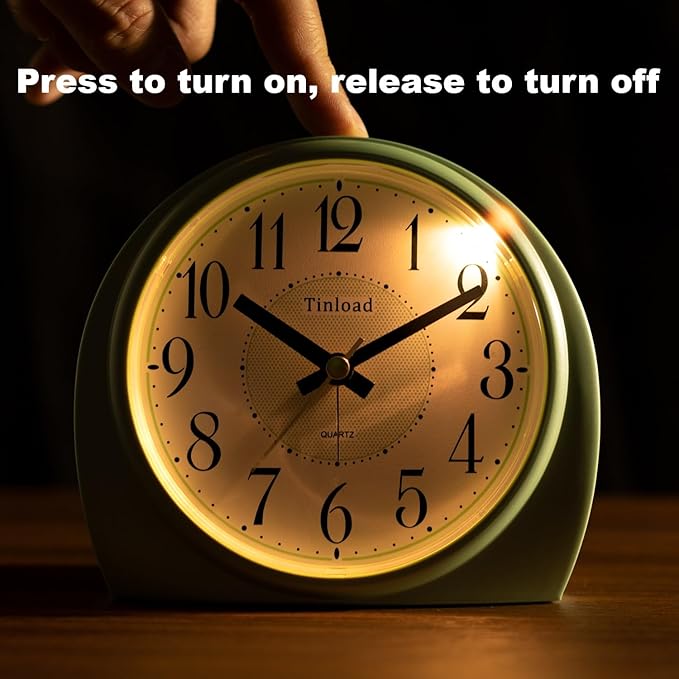 Tinload 5.5" Large Analog Alarm Clock Silent Non Ticking, Gentle Wake, Beep Sounds, Increasing Volume, Battery Operated Snooze and Manual Light, Easy Set