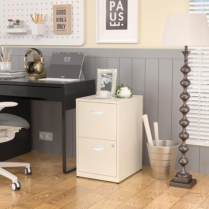 SteeLoong 2 Drawer File Cabinet with Lock,Metal File Cabinets for Home Office,Two Drawers Cream Filing Cabinets for Home Office, Office File Cabinets for Hanging Letter,Easy Assemble