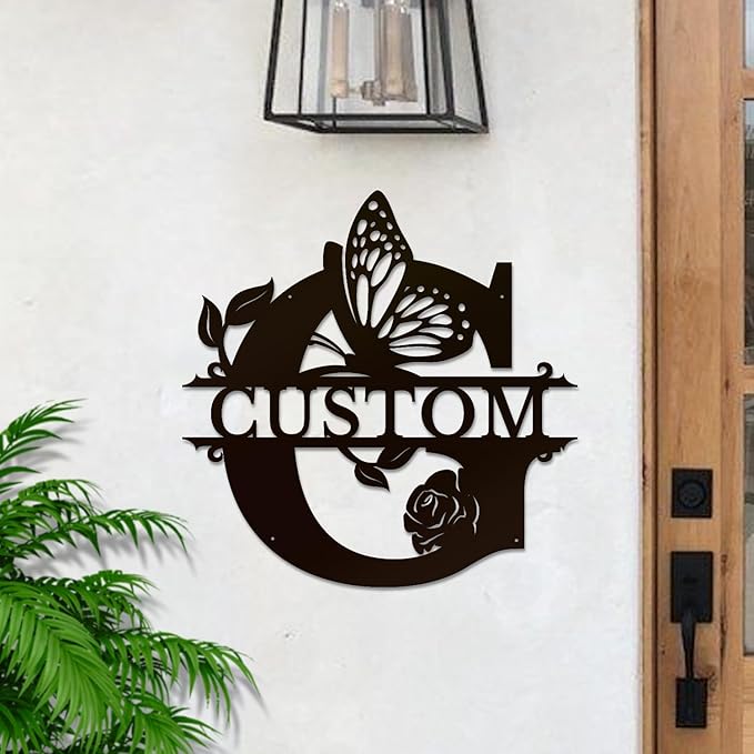 Personalized Custom Letter Name metal Signs,Custom Black Letter Monogram Wall Art Decor,Metal Signs Plaques Outdoor wall Decorative Signage (G)