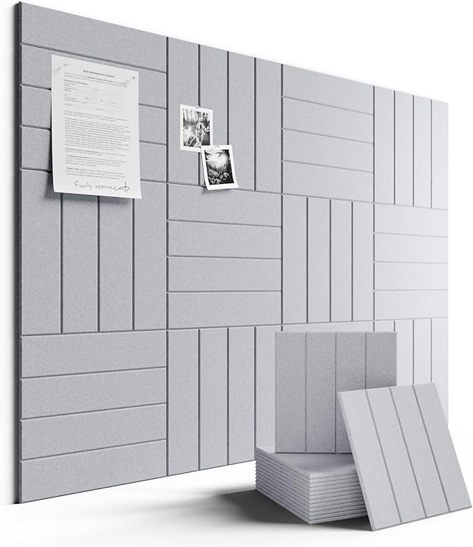 Large Felt Bulletin Board 48" x 36" Cork Board Alternative-12 Pack with 70 Safe Removable Adhesive Tabs, Cork Boards for Walls Pin Board for Home Office Classroom Felt Board-Soft Gray
