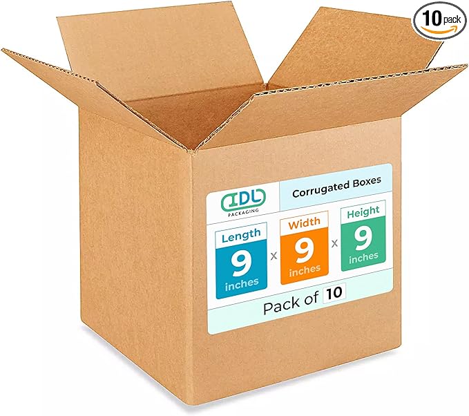 Small Cube Moving & Shipping Boxes 9x9x9 inches (10-Pack) - Extra Strength 200 lb vs Regular - Corrugated Strong Cardboard Boxes - Packing Box for Moving - Small Packing Box by IDL Packaging