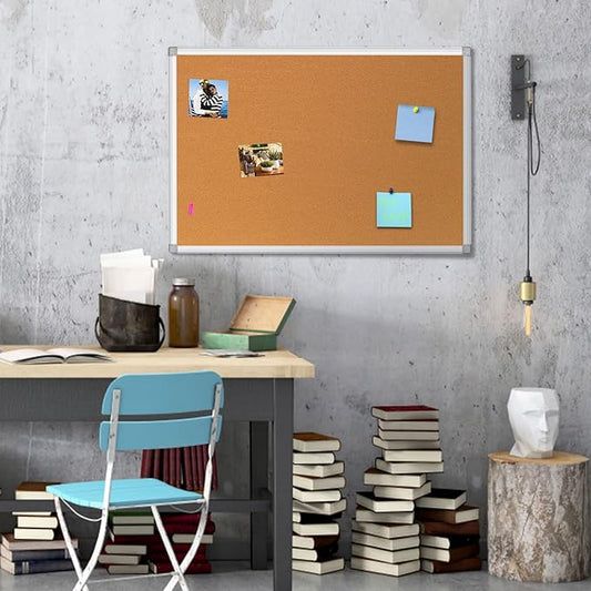 Cork Bulletin Board, Bulletin-Boards, Notes Board, Memo Board, 18 x 24inch, Silver Aluminum Frame