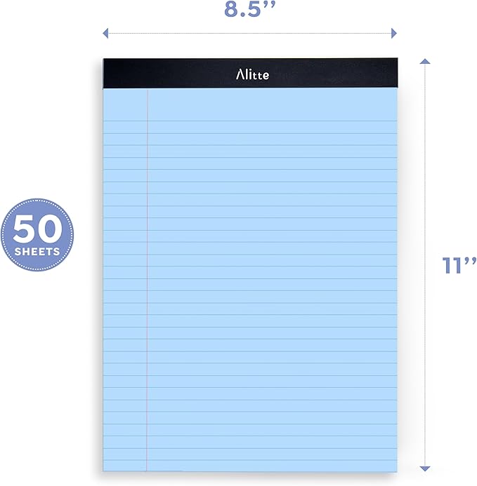 Alitte Colored Legal Pads 8.5 x 11, Pack of 12 - Perforated Wide Ruled Writing Note Pads - Premium Thick Paper, No Ink Bleeding - Lined Legal Pad For Home, Office, School, Business - 50 Sheets