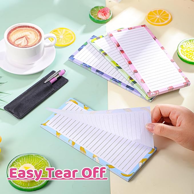 Thboxes 4 Pack Magnetic Note Pad for Fridge, Totally 200 Sheets Grocery List Magnet Pad for Refrigerator Magnetic Shopping List Pad with Pen Holder（Fruit Design）
