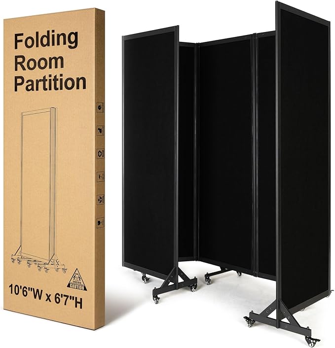Strongbird Folding Room Partition, Office Partition Dividers, Privacy Divider Wall, Office Divides, 10'6"W x 6'7"H,Black