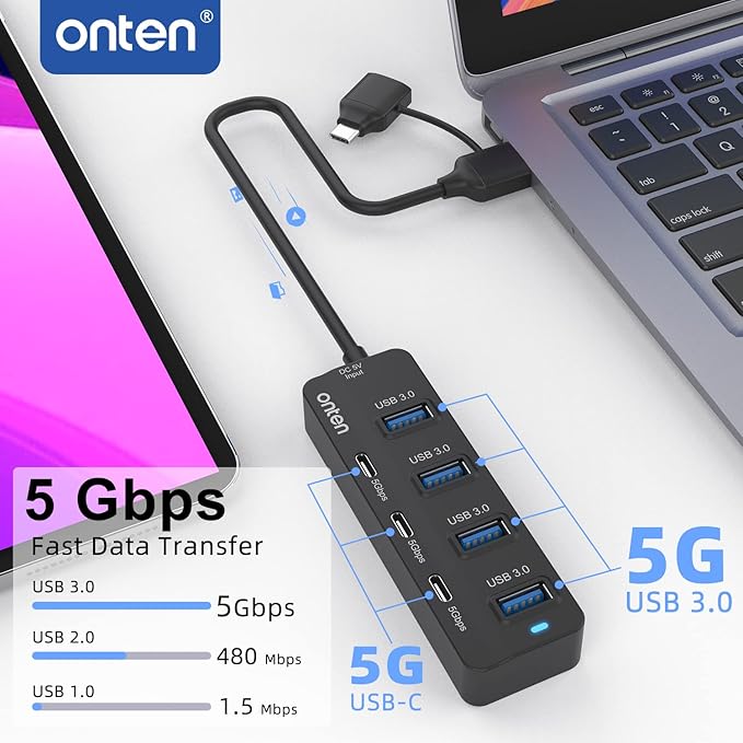 USB-A$USB-C HUB, 7Ports Hub (USB-C)