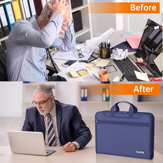 5200℉ Fireproof Accordion File Organizer with Lock, Thickened Document Organizer 13 Colorful Pocket with Labels, Important Document Organizer, Expanding File Folder with Handle for Letter A4 (Blue)