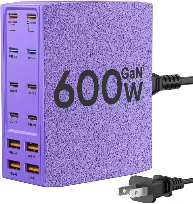 SAIPKYGS USB Charging Station (600W),12-Port USB C Charger Block with Dual 100W PD USB-C Fast Charging Station Hub for MacBook Pro/Air/All iPad Phone 17/16 15/14/13/Pro Max/Samsung Galaxy Note(Purple)