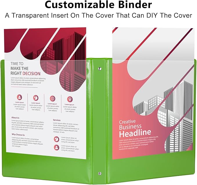 CIXILDTS 1-Inch 3 Ring Binder, Standard Round Ring Binder Fit Letter Size Paper, Presentation View Binders, 6-Pack, Green