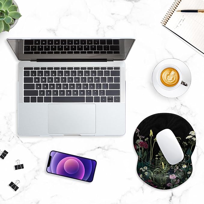 ITNRSIIET Ergonomic Mouse Pad with Gel Wrist Support Small Wrist Rest Smooth Surface Non-Slip PU Base Comfortable Office Supplies Pain Relief, 8.7 x 7.2 inches, Pretty Flowers