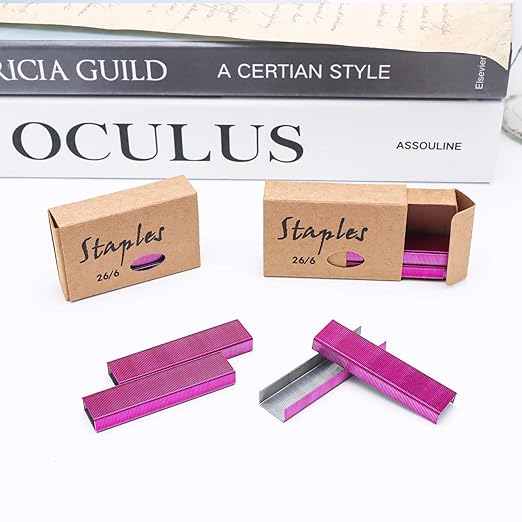 NatSumeBasics 6000 Rose Red Staples Colored Staples for 26/6 Standard Desk Manual Stapler Refill, School Office Supplies Accessories (Rose Red)