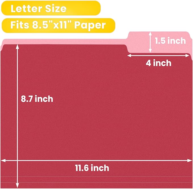 SUNEE File Folders, 30 Pack Manilla Folders 8.5 x 11, Colored File Folder Home Office School Supplies for Documents Files Paper, Red