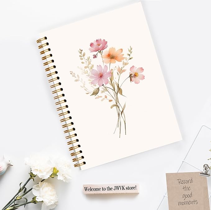 JWVK Rustic Wild Flower Spiral Notebook, Vintage Floral Botanical Notebooks for Note Taking, Cottagecore Flower Aesthetic Journal for Women, Girly Office Supplies, 5.5x8.3 Inch