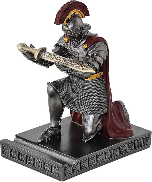 CYXStar Roman Praetorian Prefect Warrior Knight Pen Holder Desk Ornament Resin Praetorian Guard Mobile Phone Stand Desk Accessories and Organizer for Office with a Letter Opener (Iron)
