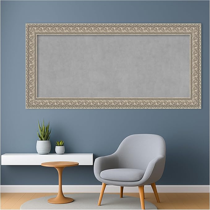 Amanti Art Silver Framed Magnetic Board 27x55 Oversize Vision Board for use with Magnets, 100% Metal Sheet to Display Items as Office Decor or for Home Organization in mudroom, Kitchen or Kids Room