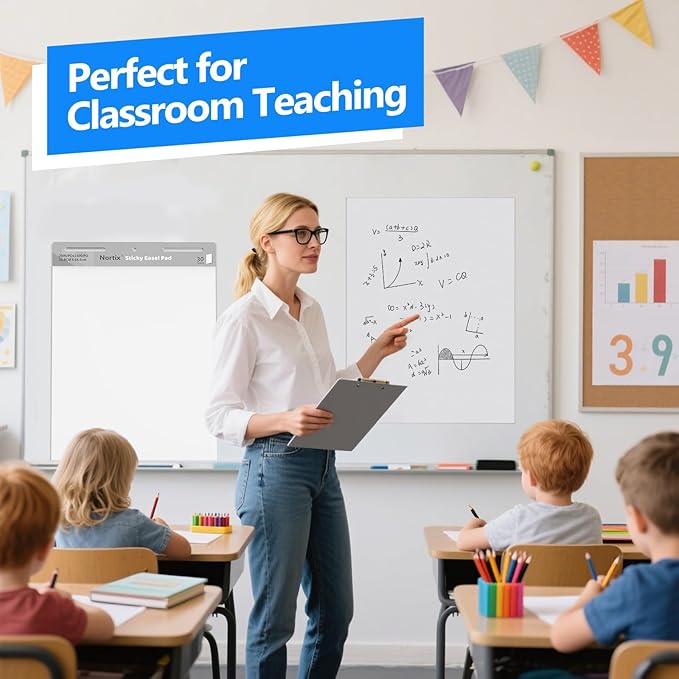 Nortix Flip Chart Paper, Sticky Easel Pads, Chart Paper for Teachers,Super Adhesive & Bleed-Resistant, Large Self-Stick Easel Paper for Classroom/Office, 20 x 23 inch, 30 Sheets/Pad, 3 Pads