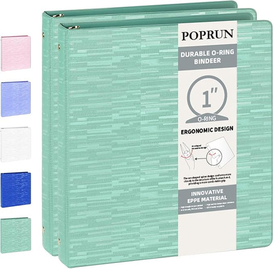 POPRUN 3 Ring Binder 1 Inch, PVC-Free, Holds 175 Sheets of 8.5 x 11 Paper, Extra Durable Organizer with 2 Pockets for School & Office, Heavy-Duty, 2 Pack, Midnight Green
