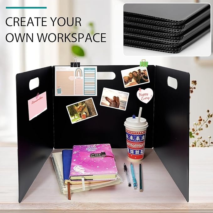 MuseLuxe 24 Pack Privacy Folders for Students - Durable & Waterproof Plastic Study Desk Dividers,Test Dividers for Classroom,Easy to Clean Privacy Shields & Boards - Includes Extra 48 Labels