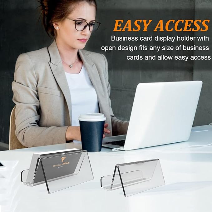EMOMAS Acrylic Business Card Holder for Desk, Business Card Stand Desktop Business Card Holders for Exhibition，Office Acrylic Business Card Stand Display ，Capacity: 50 Cards （6 Pack）…