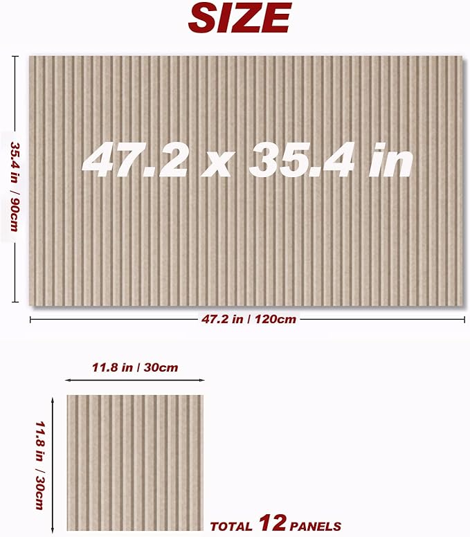 Large Felt Wall Tiles Cork Boards for Office Cubicle, 47"x35" Felt Bulletin Board Tiles Pin Board for Walls Home Decor, Noise Reduction Boards Panels for Photos Memos, 12-Pack, Dark Camel