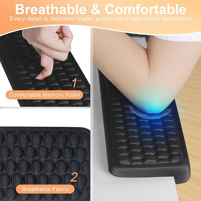 L-Shaped Desk EdgeRest, 2-Piece Set,Desk Elbow Pad, Ergonomic Design, Suitable for Desk and Table Edge, Memory Foam Material, Non-Slip and Wear-Resistant, Black Oval9（Fabric）